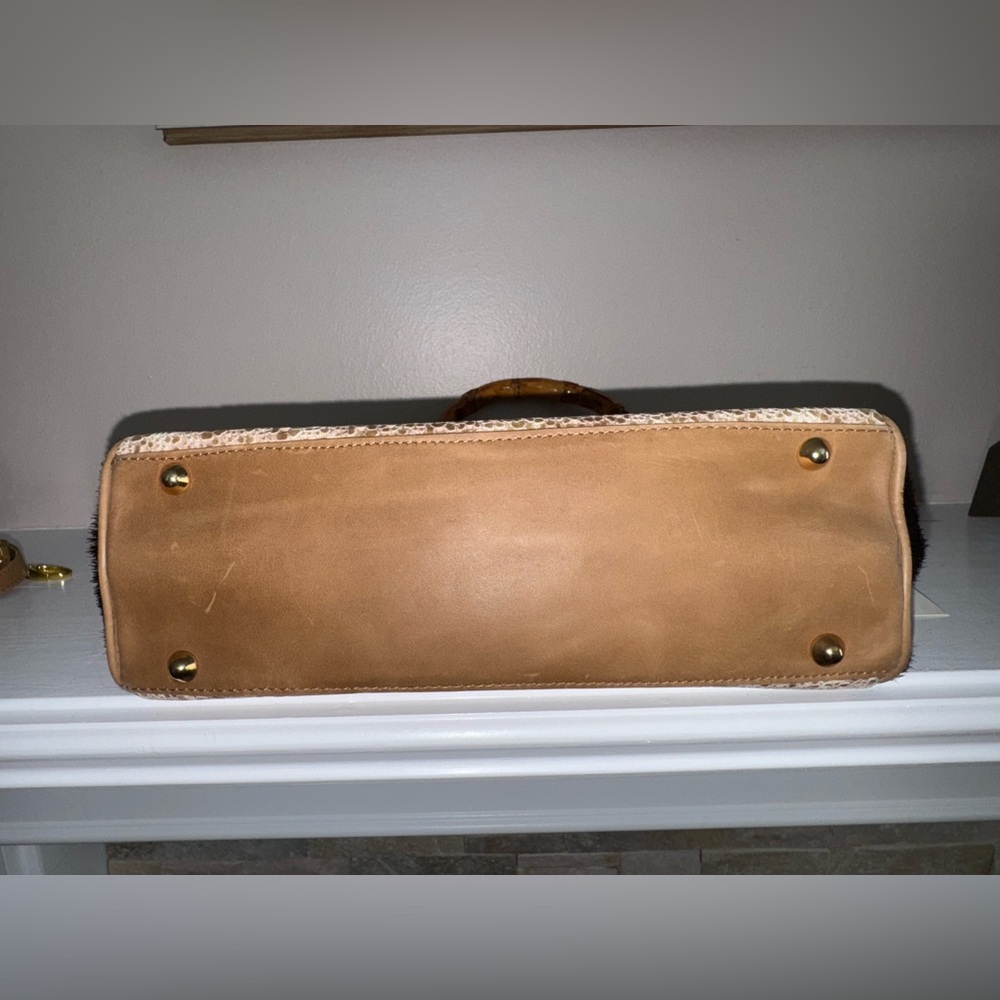 Andalossi NWT Golden Meadow Cappuccino leather calf hair bamboo crossbody bag - Picture 11 of 16